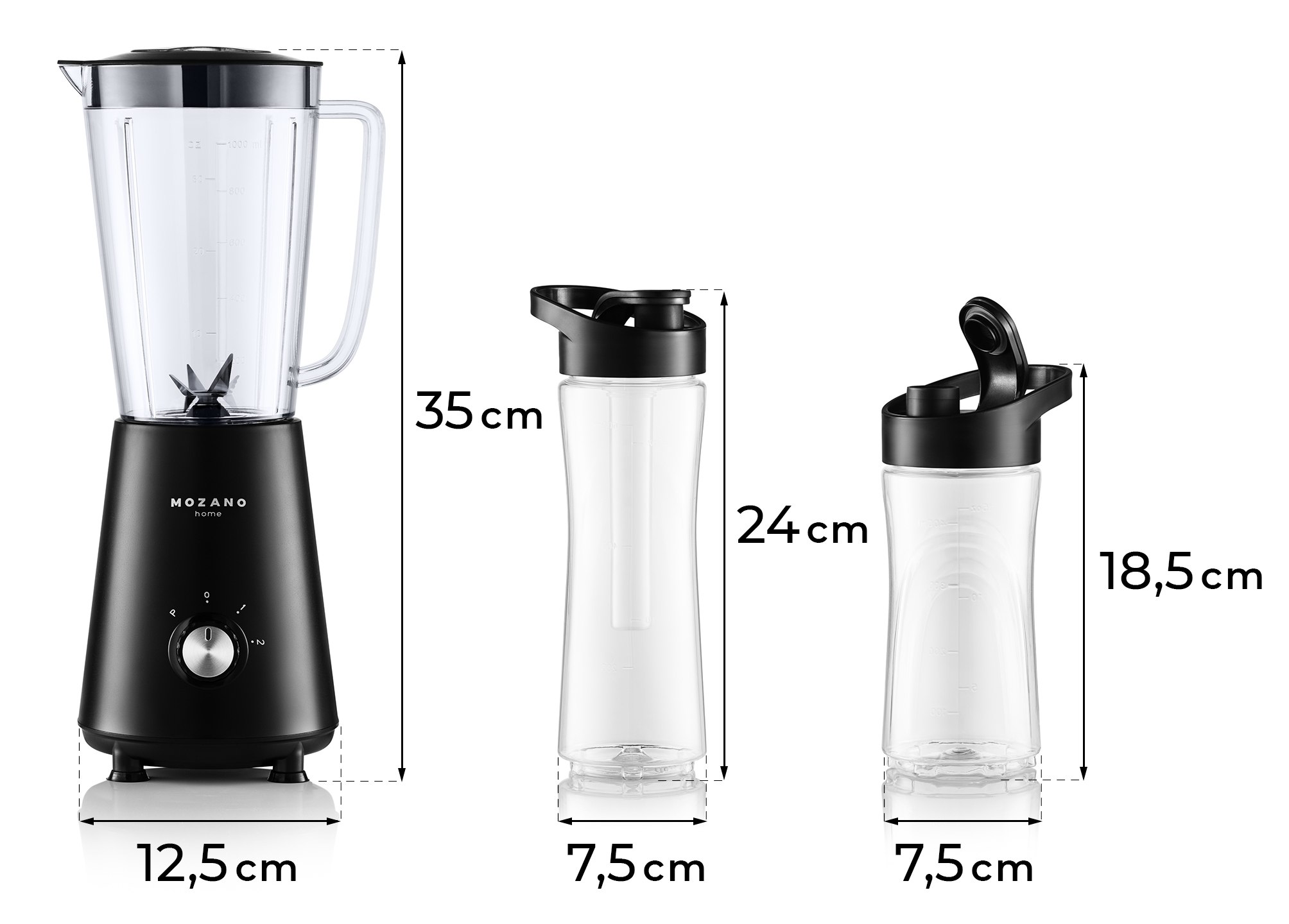 BLENDER KIELICHOWY DO KOKTAJLI SMOOTHIE 2 BIDONY + 2 WKŁADY CHŁODZĄCE 3w1 Wysokość produktu 35 cm