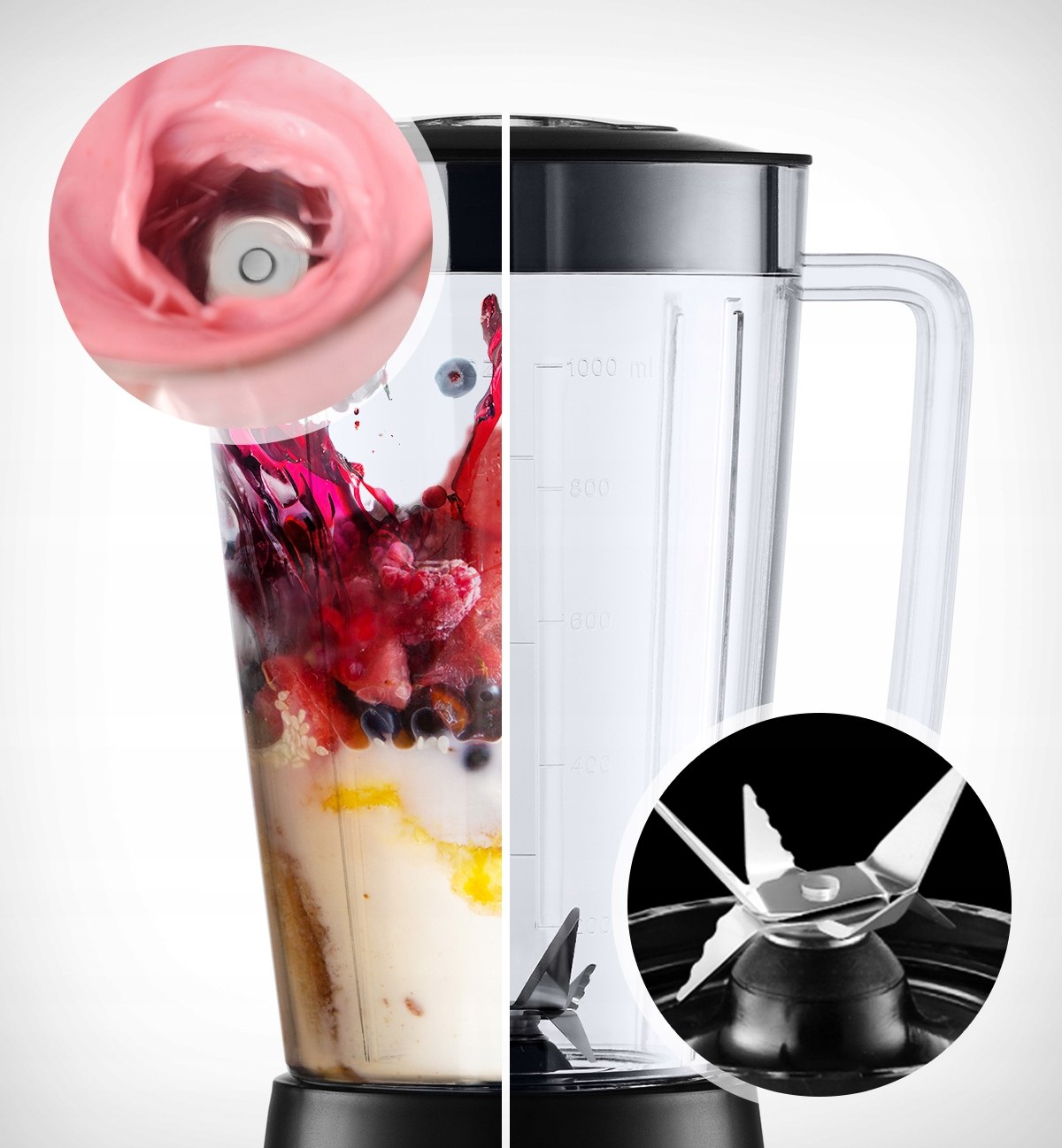 BLENDER KIELICHOWY DO KOKTAJLI SMOOTHIE 2 BIDONY + 2 WKŁADY CHŁODZĄCE 3w1 Waga produktu 1.13 kg